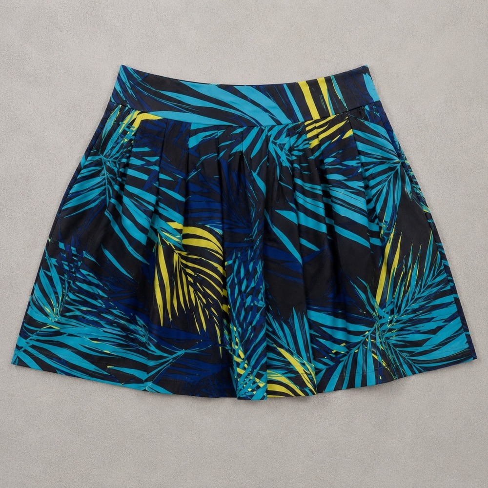 Apt. 9 Panel Pleated Skirt Size 14 Teal‎ Floral Lined Spring Fall Y2K Retro New